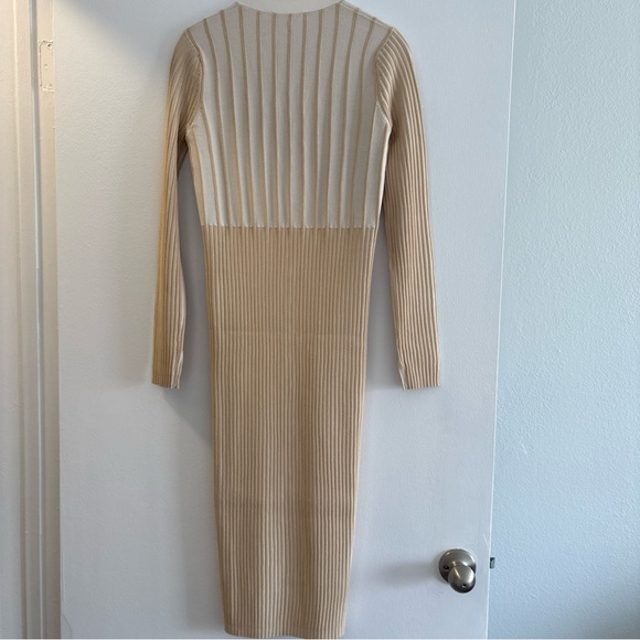 FRAME Beige Ribbed Button-Front Cardigan Dress Long Sleeve Midi Dress SM nwot - Picture 7 of 13